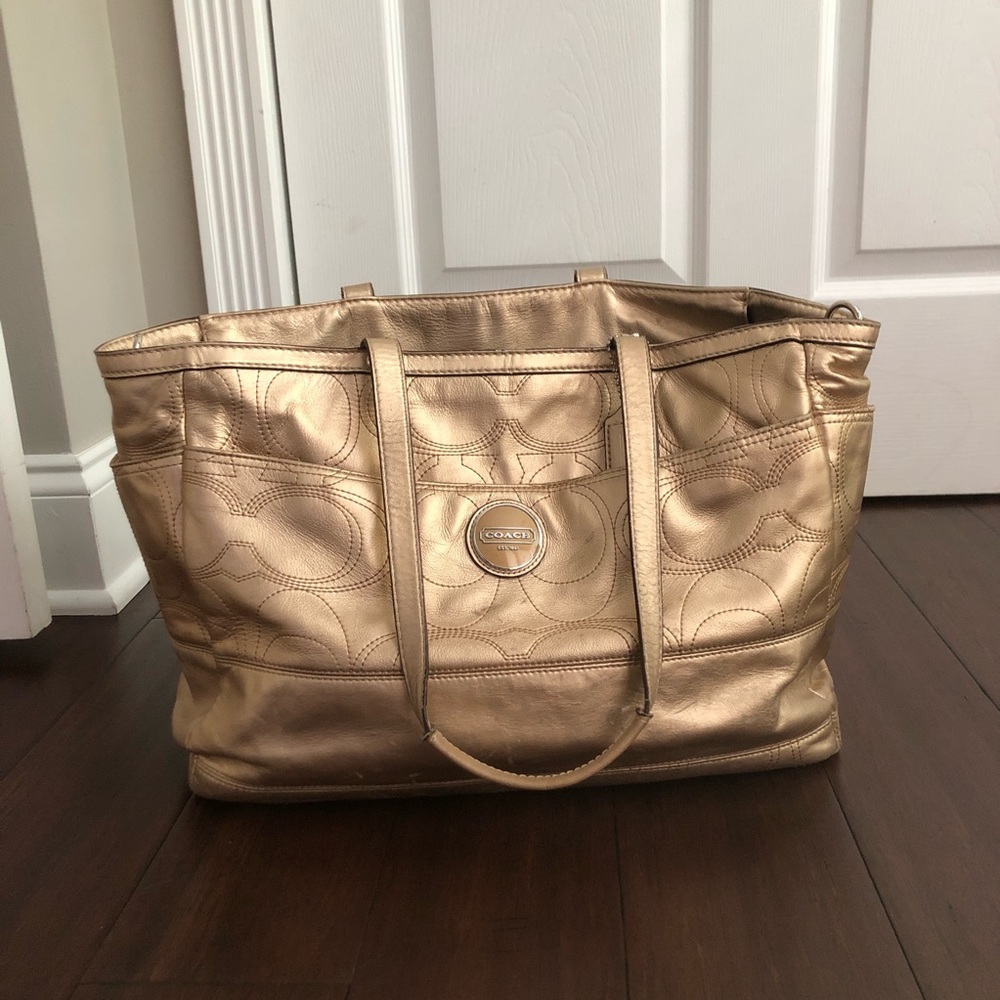 Coach gold/platinum tote